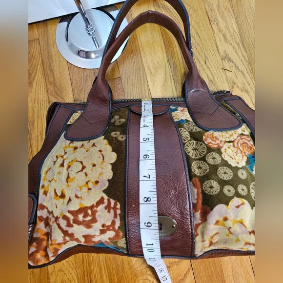 Fossil Vintage Leather Floral Tapestry Satchel Keyhole Bag - Picture 8 of 13